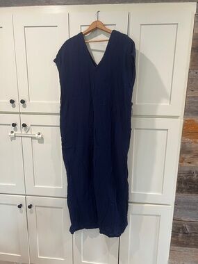 Pact Navy V-Neck Cotton Oversized Jumpsuit